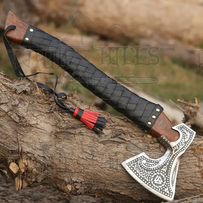 White Hills Knives Premium Viking Axe, Hand Forged Viking Camping Axe with Dark wood Shaft & Carbon Steel - Angler's Pro Tackle & Outdoors
