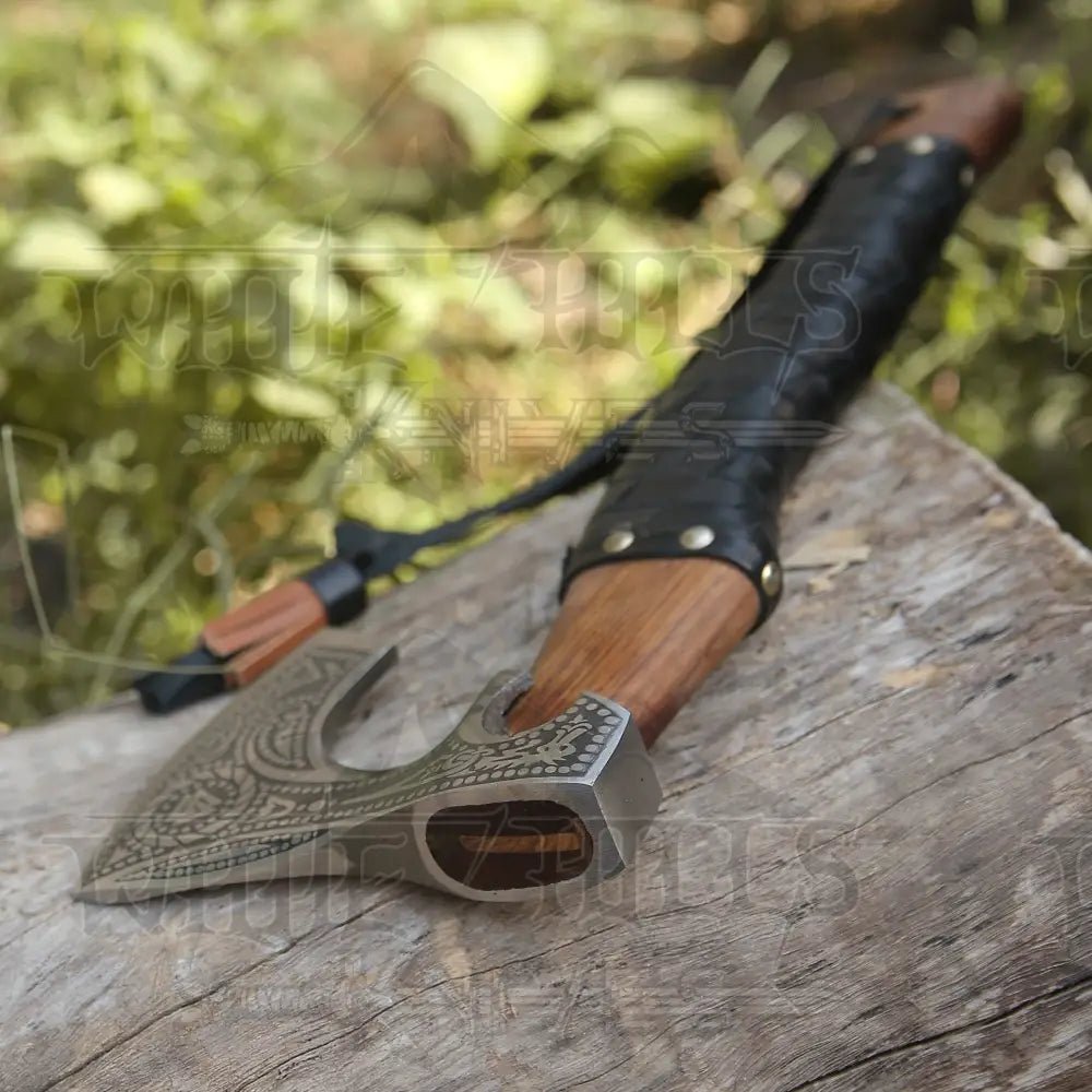 White Hills Knives Small Forged Carbon Steel Axe with Ash Wood Shaft - Viking Axe 004 - 14 - Angler's Pro Tackle & Outdoors