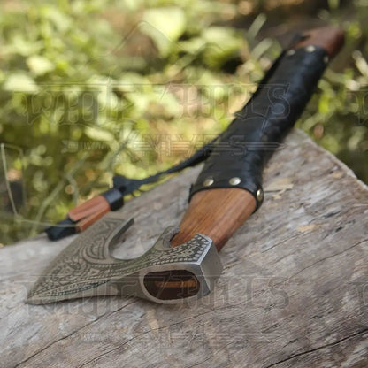 White Hills Knives Small Forged Carbon Steel Axe with Ash Wood Shaft - Viking Axe 004 - 14 - Angler's Pro Tackle & Outdoors