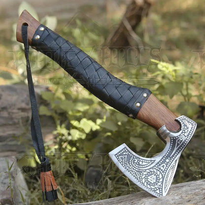 White Hills Knives Small Forged Carbon Steel Axe with Ash Wood Shaft - Viking Axe 004 - 14 - Angler's Pro Tackle & Outdoors