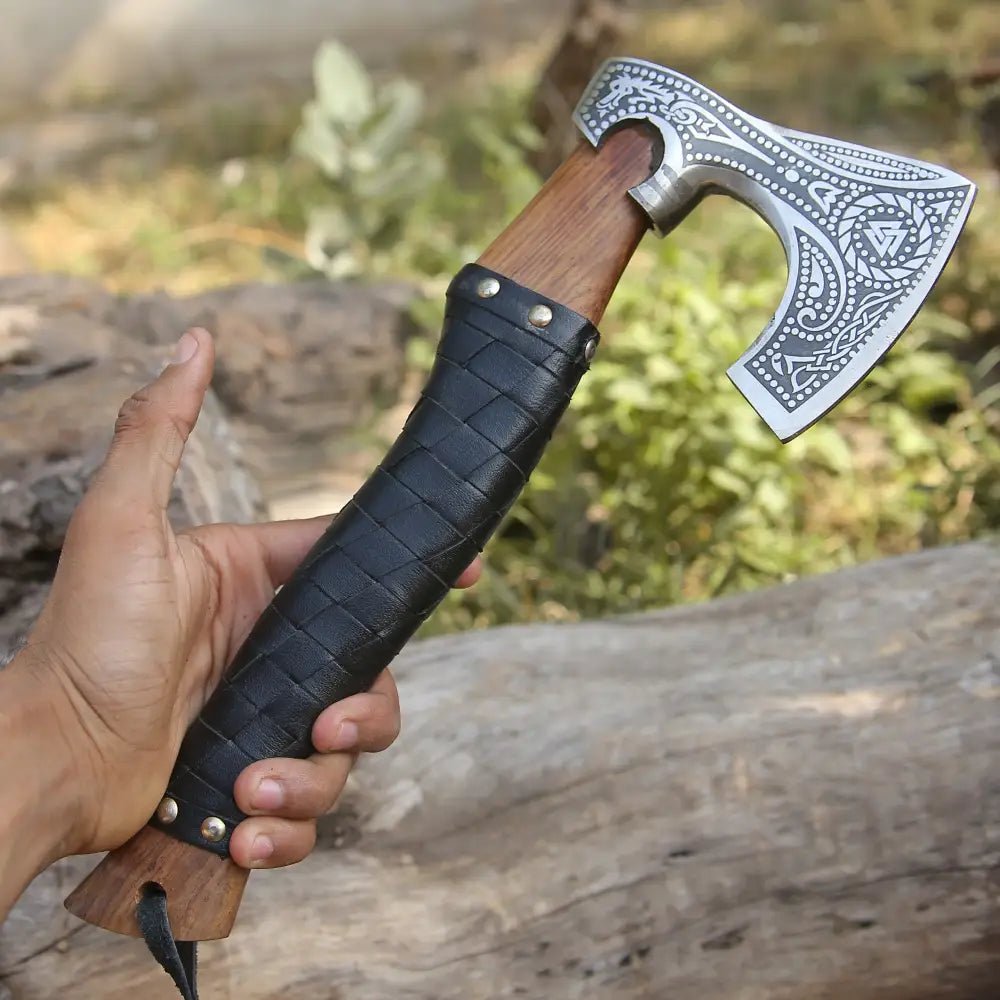 White Hills Knives Small Forged Carbon Steel Axe with Ash Wood Shaft - Viking Axe 004 - 14 - Angler's Pro Tackle & Outdoors