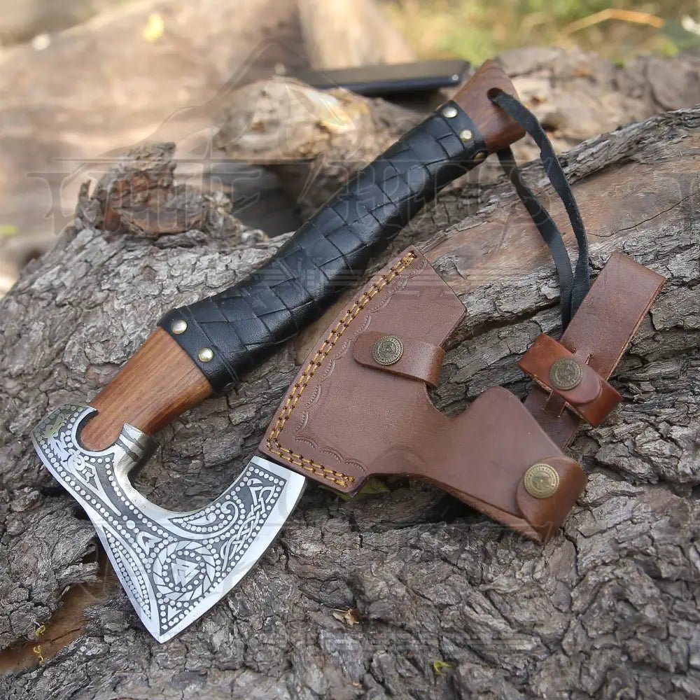 White Hills Knives Small Forged Carbon Steel Axe with Ash Wood Shaft - Viking Axe 004 - 14 - Angler's Pro Tackle & Outdoors