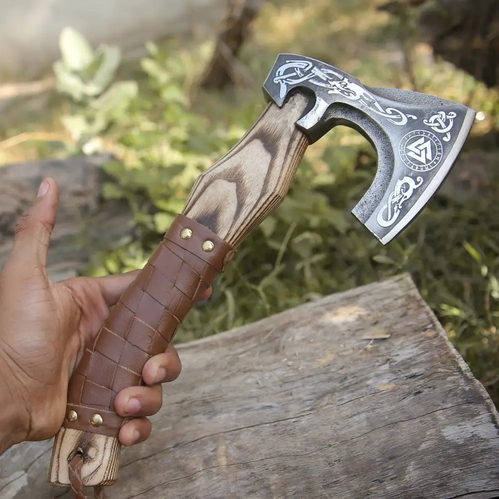 White Hills Knives Small Forged Carbon Steel Axe with Ash Wood Shaft - Viking Axe 024 - 14 - Angler's Pro Tackle & Outdoors