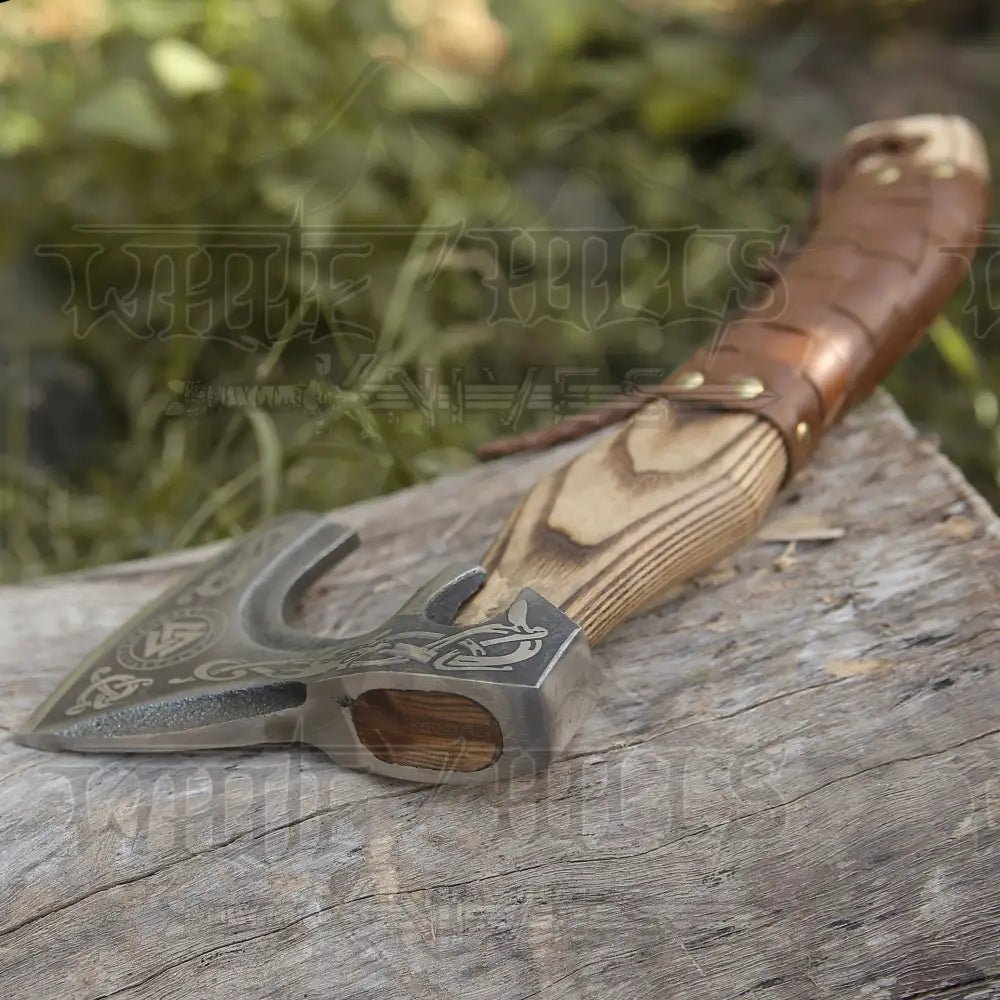 White Hills Knives Small Forged Carbon Steel Axe with Ash Wood Shaft - Viking Axe 024 - 14 - Angler's Pro Tackle & Outdoors