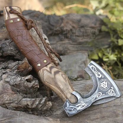 White Hills Knives Small Forged Carbon Steel Axe with Ash Wood Shaft - Viking Axe 024 - 14 - Angler's Pro Tackle & Outdoors