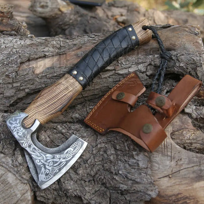 White Hills Knives Small Forged Carbon Steel Axe with Ash Wood Shaft - Viking Axe X801 - 14 - Angler's Pro Tackle & Outdoors