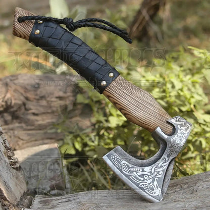 White Hills Knives Small Forged Carbon Steel Axe with Ash Wood Shaft - Viking Axe X801 - 14 - Angler's Pro Tackle & Outdoors