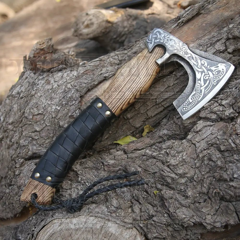 White Hills Knives Small Forged Carbon Steel Axe with Ash Wood Shaft - Viking Axe X801 - 14 - Angler's Pro Tackle & Outdoors