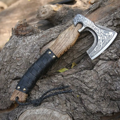 White Hills Knives Small Forged Carbon Steel Axe with Ash Wood Shaft - Viking Axe X801 - 14 - Angler's Pro Tackle & Outdoors