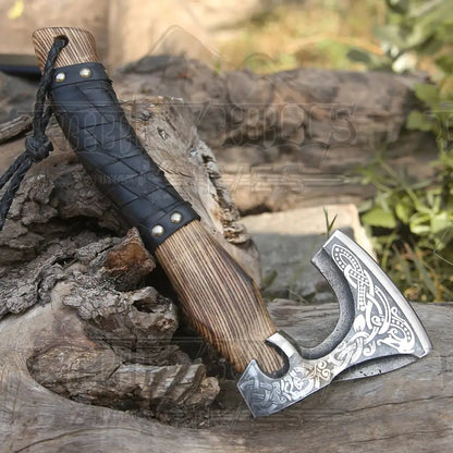 White Hills Knives Small Forged Carbon Steel Axe with Ash Wood Shaft - Viking Axe X801 - 14 - Angler's Pro Tackle & Outdoors