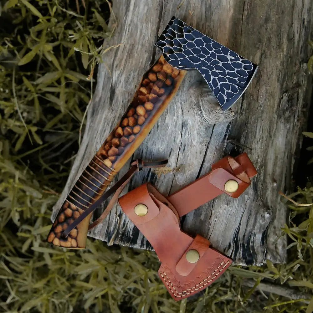 White Hills Knives Small Forged Carbon Steel Axe with Burn Ash Wood Shaft - Viking Axe X - 101 - Angler's Pro Tackle & Outdoors
