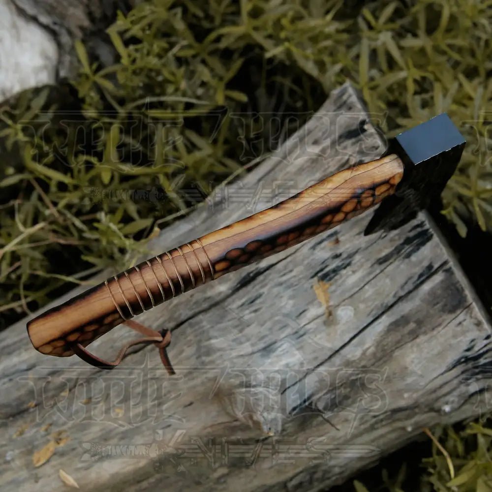 White Hills Knives Small Forged Carbon Steel Axe with Burn Ash Wood Shaft - Viking Axe X - 101 - Angler's Pro Tackle & Outdoors