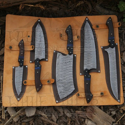 White Hills Knives The Orchid - Handmade Damascus Chef Knife Set - 5 Pieces Forged Kitchen Knife Set - Angler's Pro Tackle & Outdoors