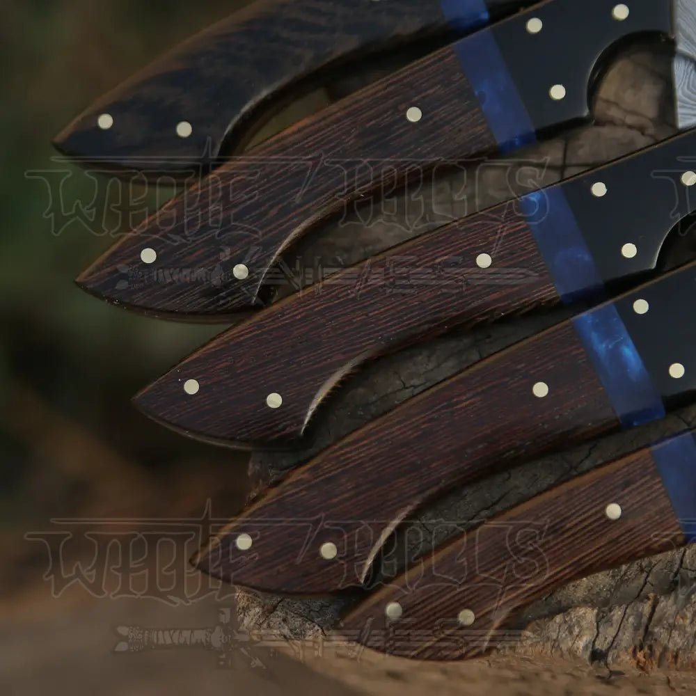 White Hills Knives The Orchid - Handmade Damascus Chef Knife Set - 5 Pieces Forged Kitchen Knife Set - Angler's Pro Tackle & Outdoors