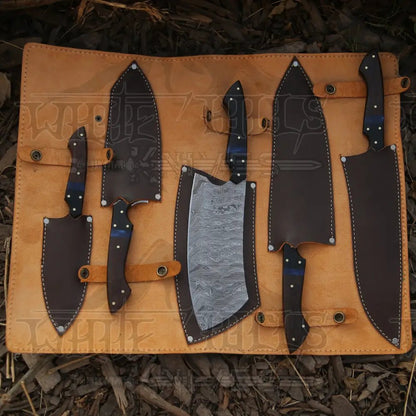 White Hills Knives The Orchid - Handmade Damascus Chef Knife Set - 5 Pieces Forged Kitchen Knife Set - Angler's Pro Tackle & Outdoors