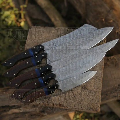 White Hills Knives The Orchid - Handmade Damascus Chef Knife Set - 5 Pieces Forged Kitchen Knife Set - Angler's Pro Tackle & Outdoors