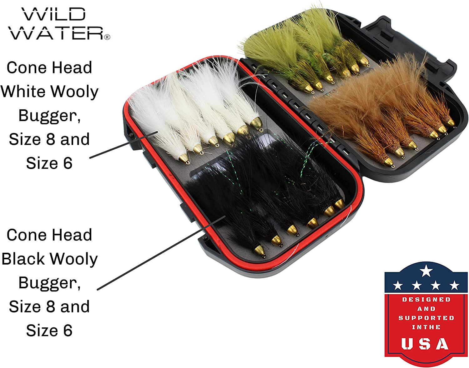 Wild Water Cone Head Wooly Bugger Fly Assortment, 24 Flies with Small Fly Box - Angler's Pro Tackle & Outdoors