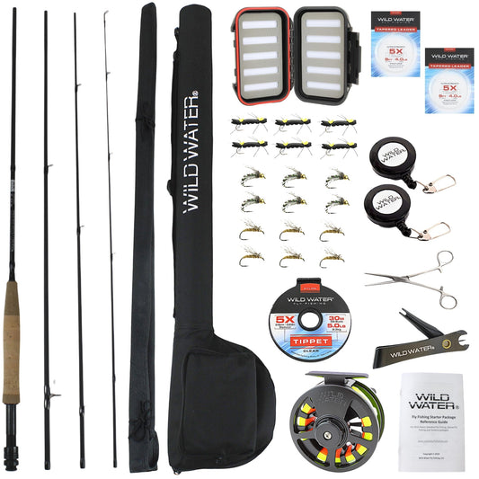 Wild Water Deluxe Fly Fishing Kit, 8 ft 5 wt 4 piece Rod - Angler's Pro Tackle & Outdoors