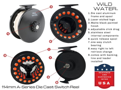 Wild Water Die Cast 114mm Fly Reel for Spey, Switch or Saltwater, 400 grain line - Angler's Pro Tackle & Outdoors