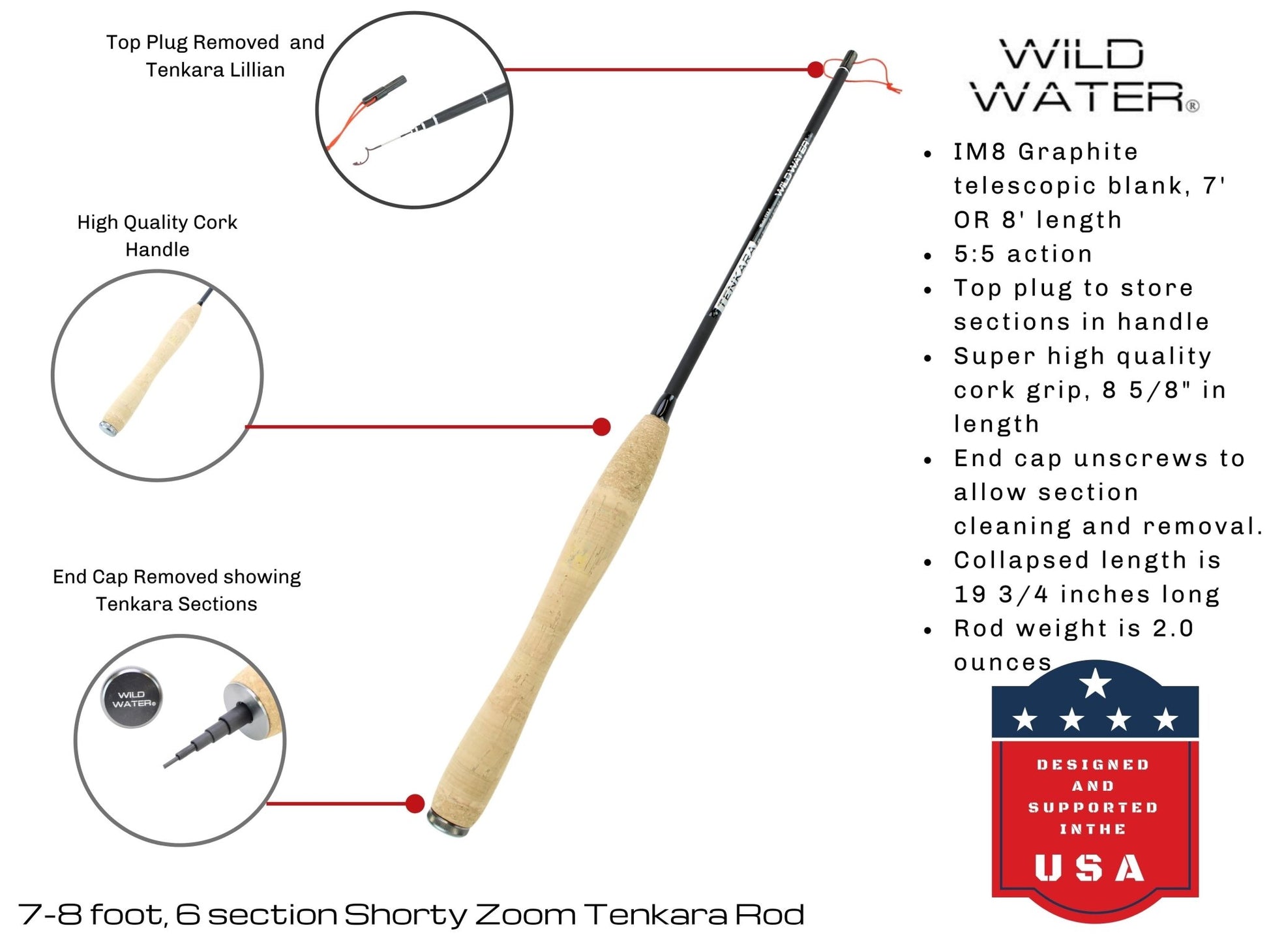 Wild Water Fly Fishing 7' - 8' Shorty Zoom Tenkara Rod - Angler's Pro Tackle & Outdoors