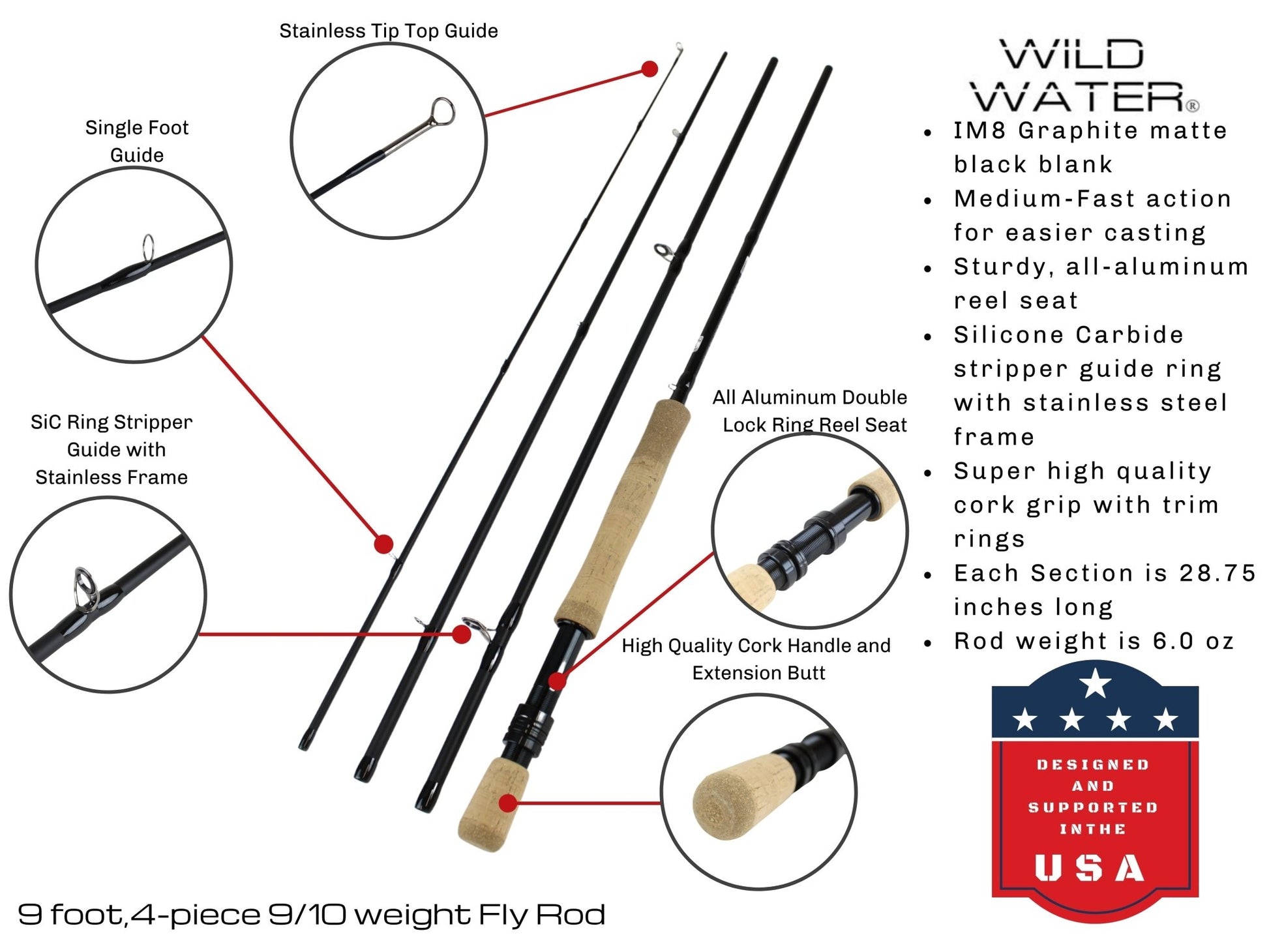 Wild Water Fly Fishing 9 ft 9/10 wt 4 Piece Fly Rod - Angler's Pro Tackle & Outdoors