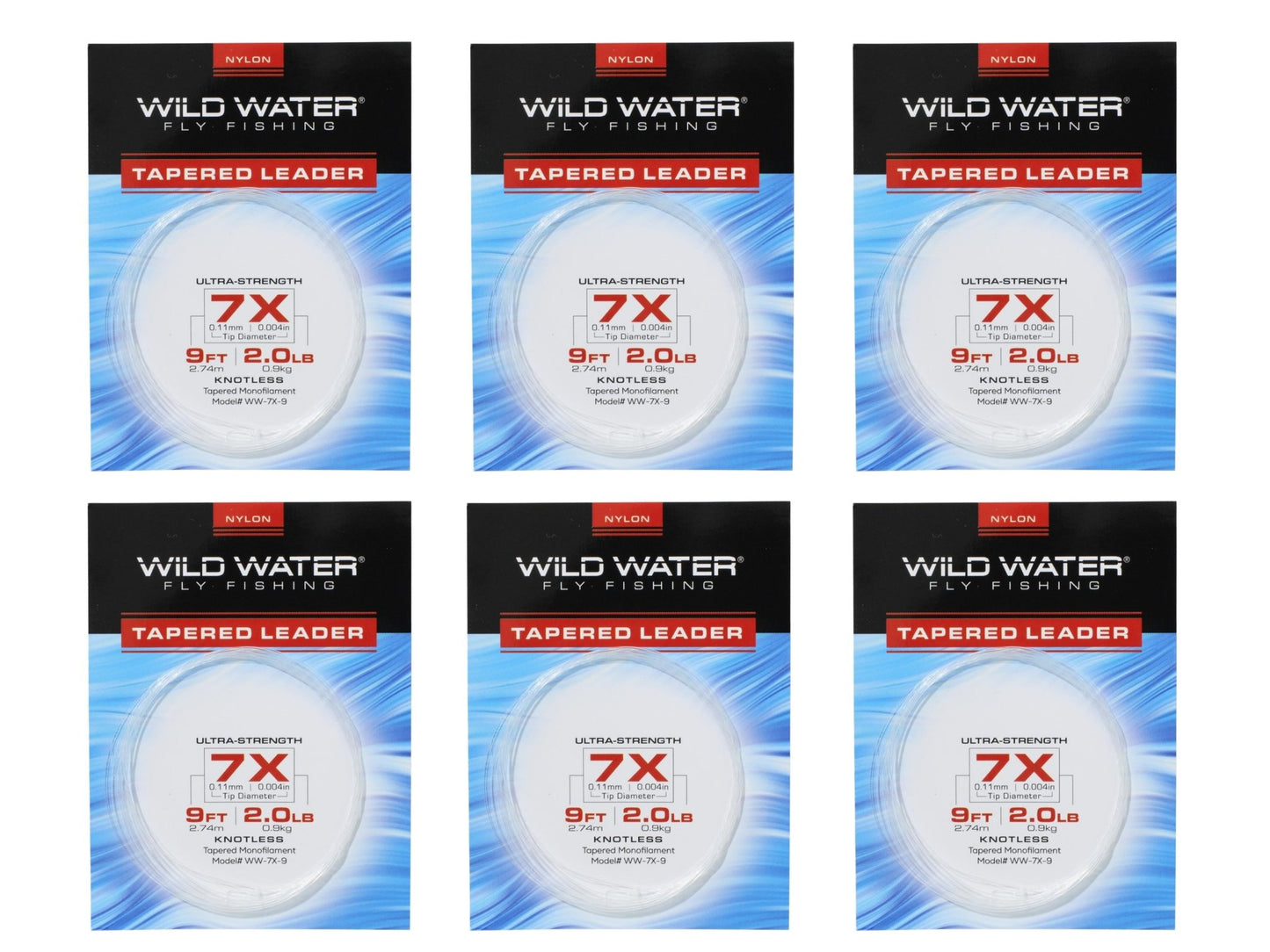 Wild Water Fly Fishing 9' Tapered Monofilament Leader 7X, 6 Pack - Angler's Pro Tackle & Outdoors