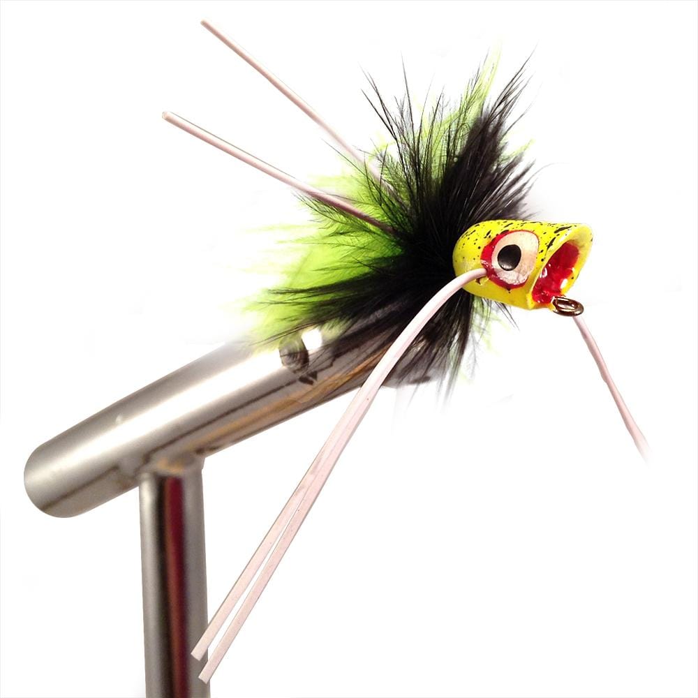 Wild Water Fly Fishing Black and Chartreuse Concave Face Mini Panfish Popper, Size 10, Qty 4 - Angler's Pro Tackle & Outdoors