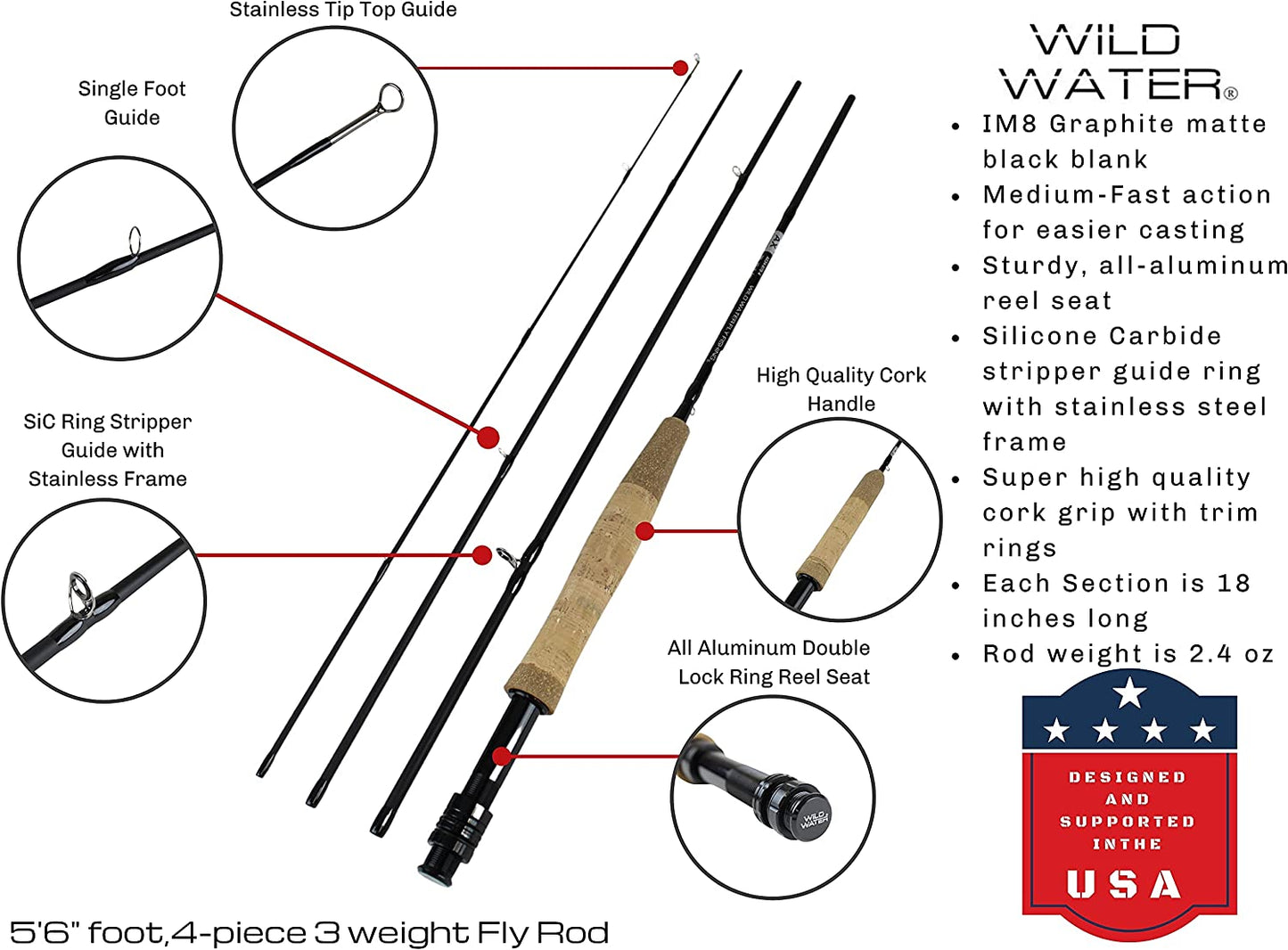 Wild Water Fly Fishing Combo with CNC Fly Reel, 5 ft 6 in 3 wt Rod - Angler's Pro Tackle & Outdoors