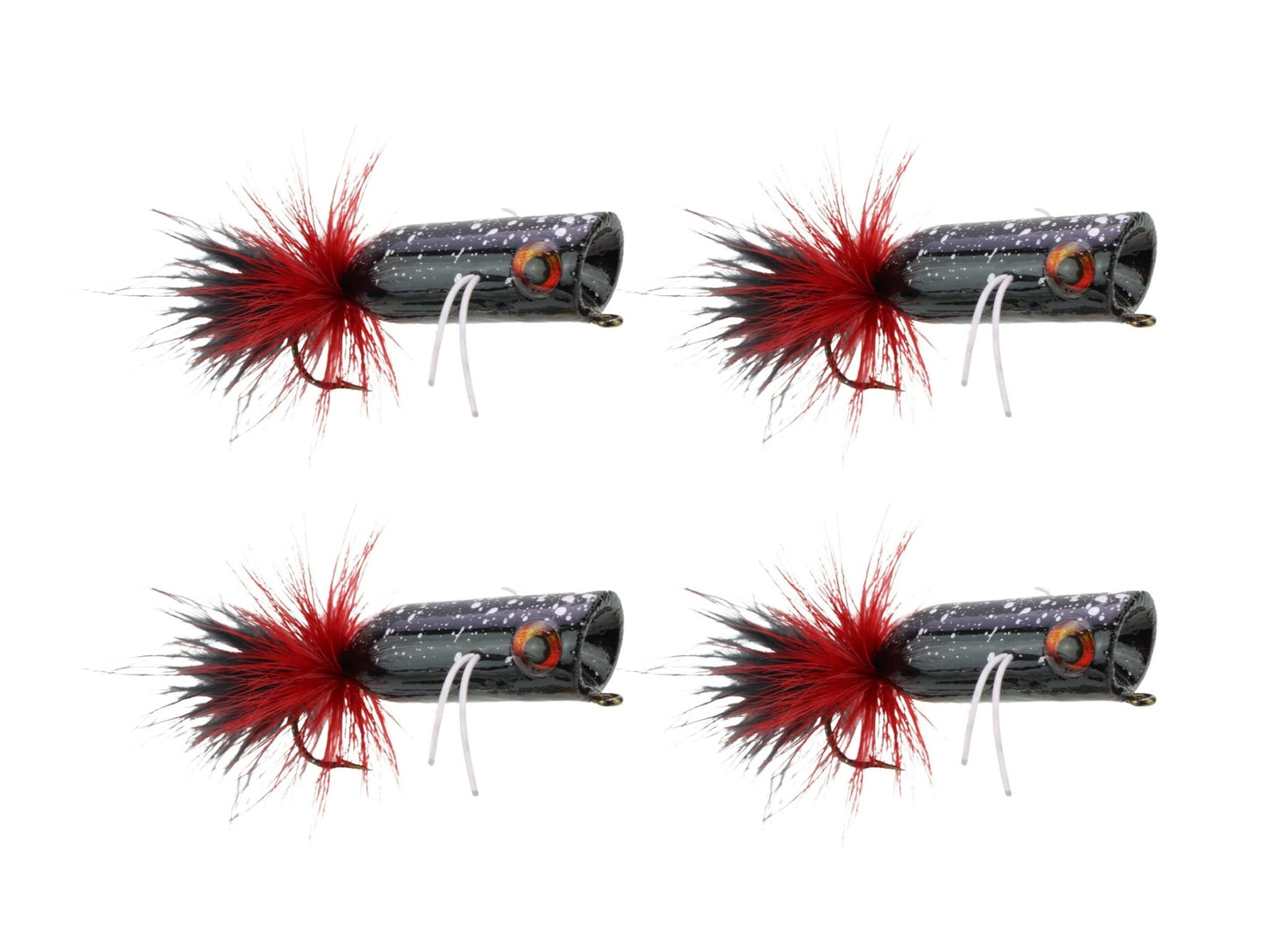 Wild Water Fly Fishing Red and Black Mini Bass Popper, Size1/0, Qty. 4 - Angler's Pro Tackle & Outdoors