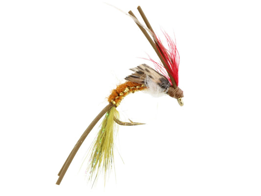 Wild Water Fly Fishing Woven Brown and Olive Caddis with Rubber Legs, Size 10, Qty. 6 - Angler's Pro Tackle & Outdoors