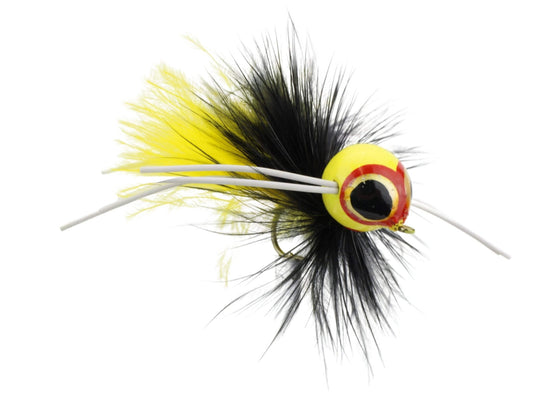 Wild Water Fly Fishing Yellow and Black Spherical Body Popper, Size 8, Qty. 4 - Angler's Pro Tackle & Outdoors