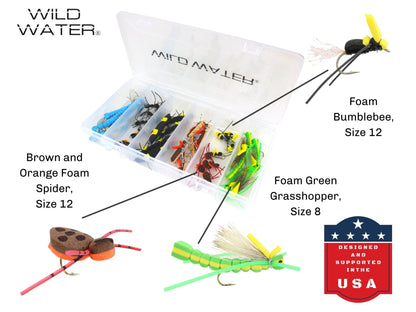 Wild Water Foam Fly Assortment, 40 Flies with Large 6 Section Fly Box - Angler's Pro Tackle & Outdoors