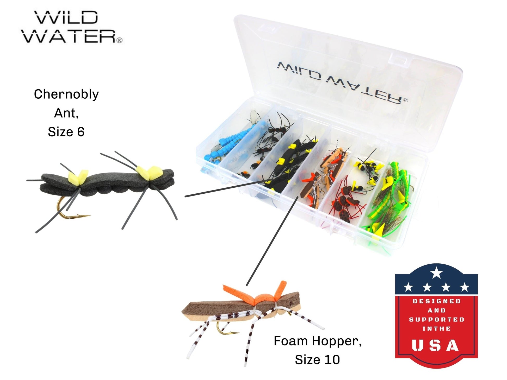 Wild Water Foam Fly Assortment, 40 Flies with Large 6 Section Fly Box - Angler's Pro Tackle & Outdoors