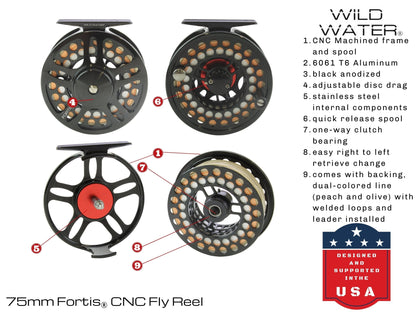 Wild Water FORTIS CNC Machined Aluminum 3/4 Weight Fly Fishing Reel - Angler's Pro Tackle & Outdoors