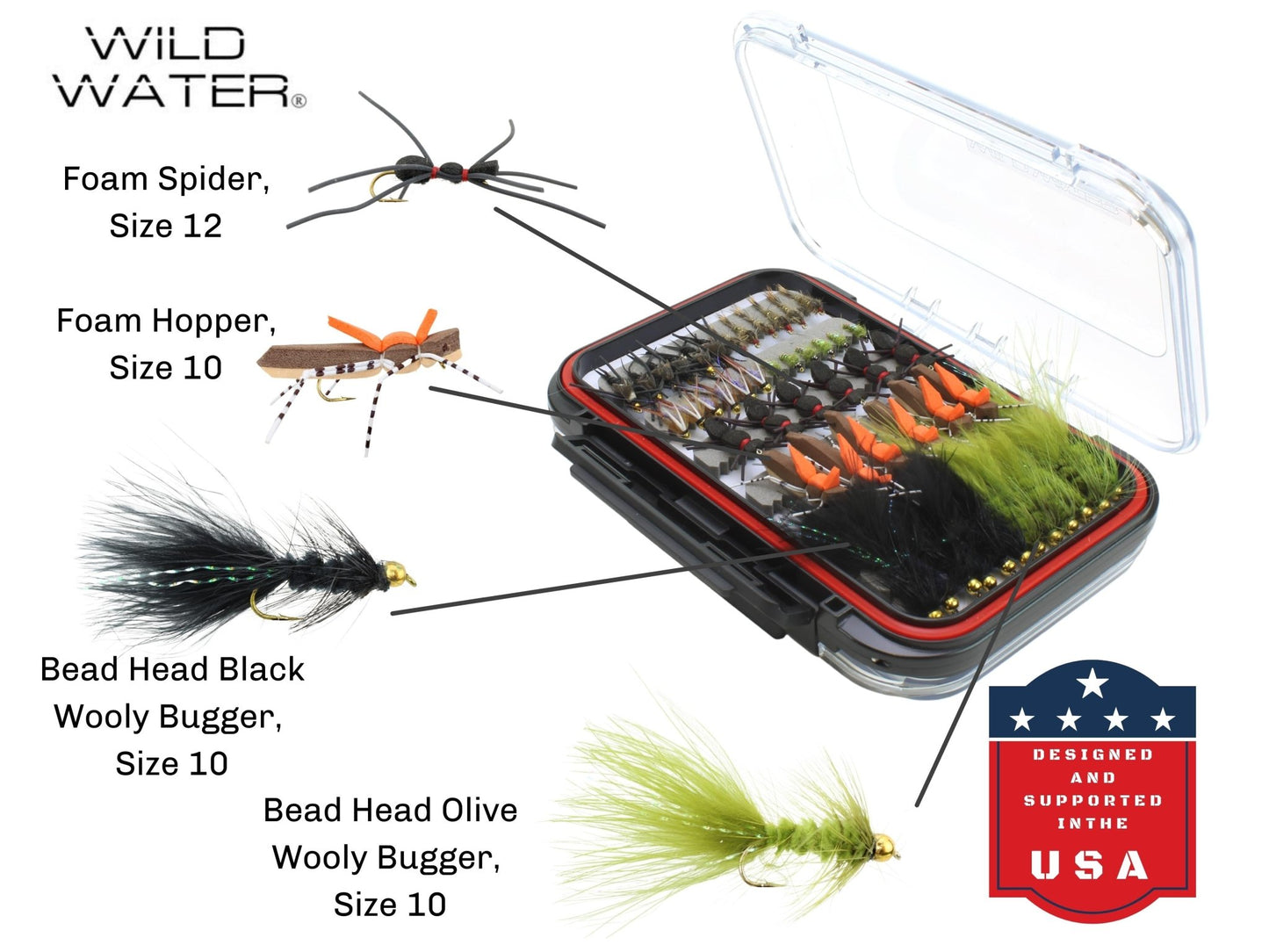 Wild Water Most Popular Flies Mega Assortment, 120 Flies with Large Fly Box - Angler's Pro Tackle & Outdoors