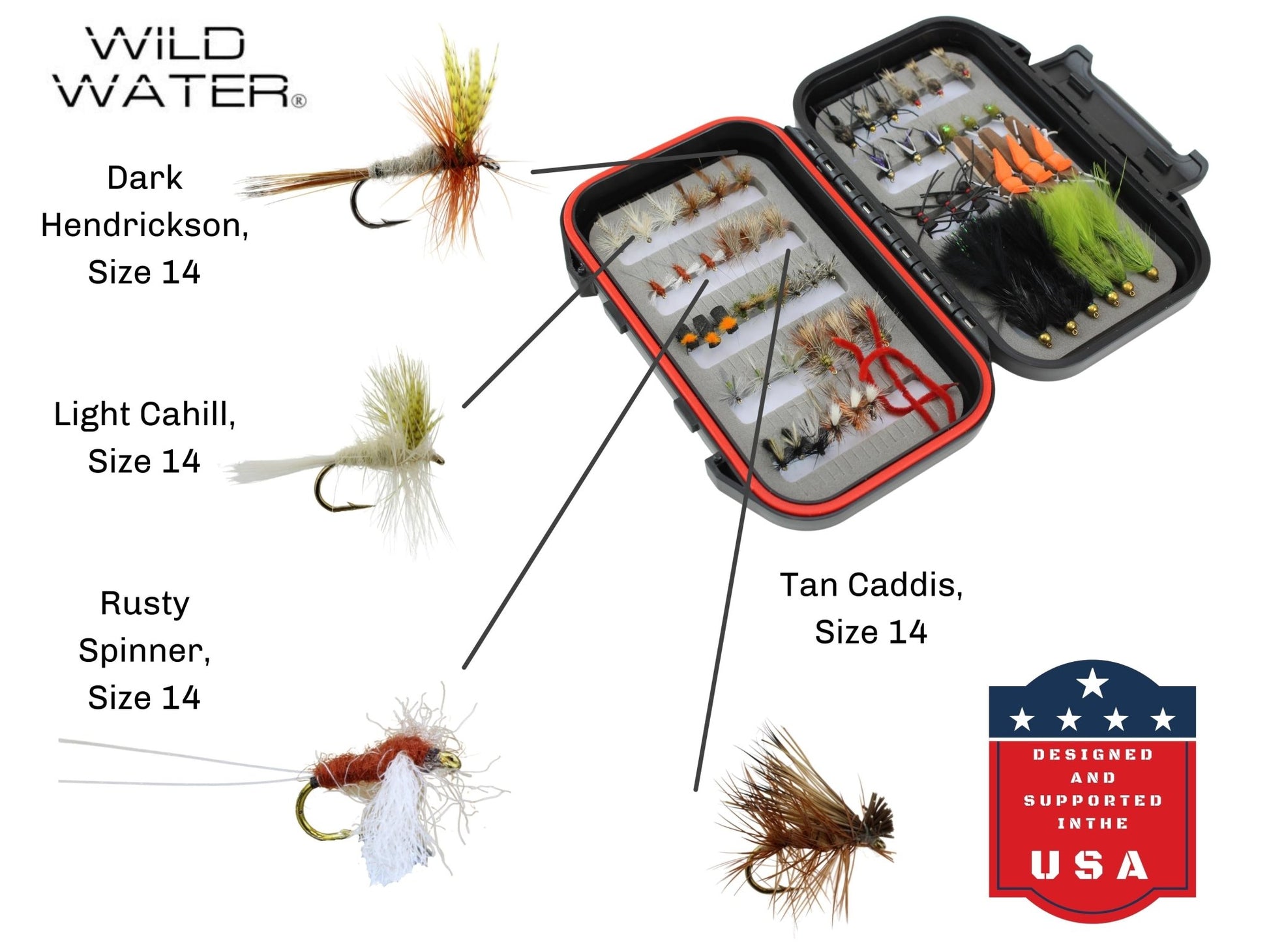 Wild Water Most Popular Flies Mini-Mega Assortment, 60 Flies with Small Fly Box - Angler's Pro Tackle & Outdoors