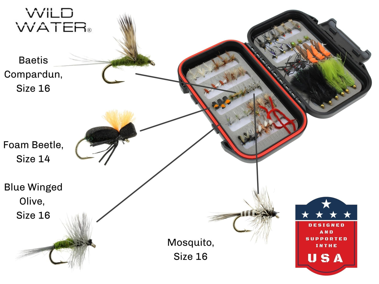 Wild Water Most Popular Flies Mini-Mega Assortment, 60 Flies with Small Fly Box - Angler's Pro Tackle & Outdoors