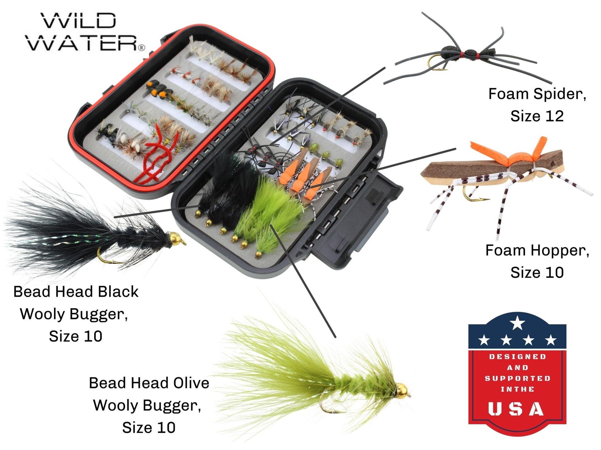 Wild Water Most Popular Flies Mini-Mega Assortment, 60 Flies with Small Fly Box - Angler's Pro Tackle & Outdoors