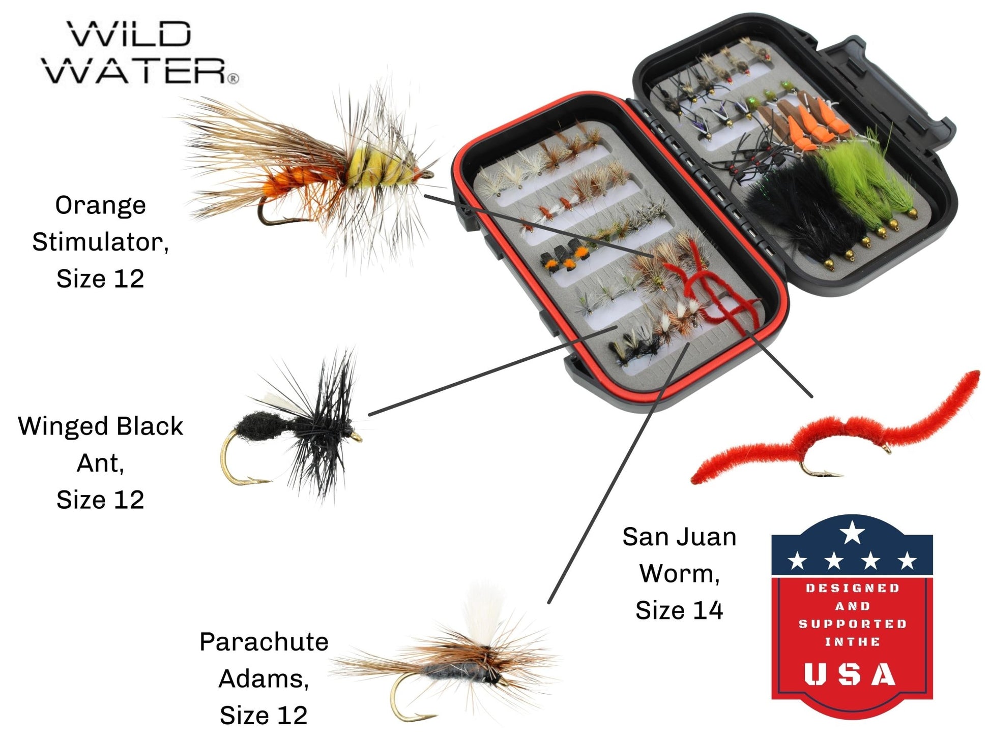 Wild Water Most Popular Flies Mini-Mega Assortment, 60 Flies with Small Fly Box - Angler's Pro Tackle & Outdoors