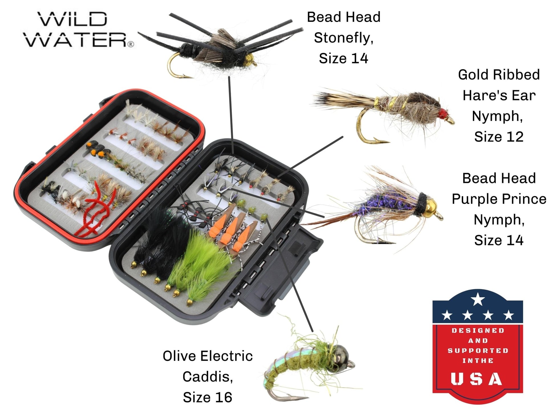 Wild Water Most Popular Flies Mini-Mega Assortment, 60 Flies with Small Fly Box - Angler's Pro Tackle & Outdoors