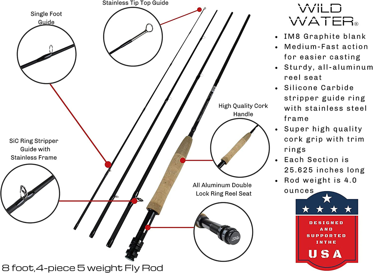 Wild Water Standard Fly Fishing Combo, 5 wt 8 ft 4 piece Rod - Angler's Pro Tackle & Outdoors