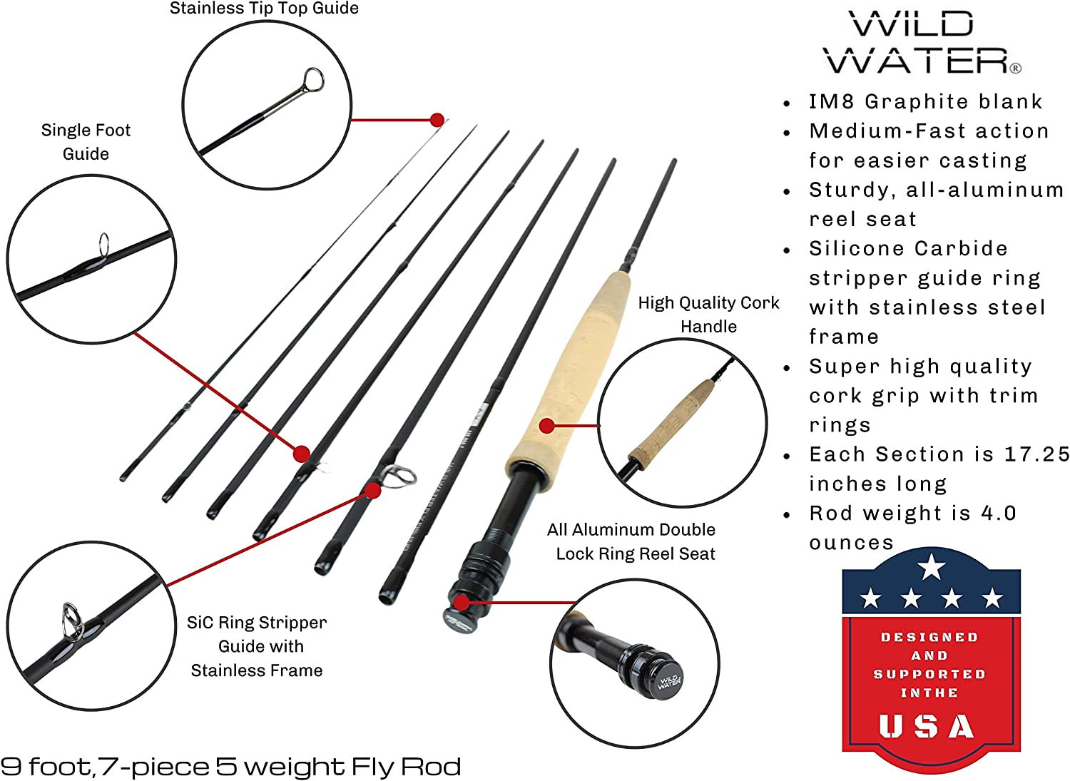 Wild Water Standard Fly Fishing Kit, 9 ft 5 wt 7 Piece Rod - Angler's Pro Tackle & Outdoors