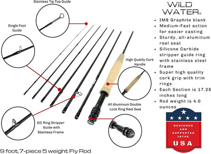 Wild Water Standard Fly Fishing Kit, 9 ft 5 wt 7 Piece Rod - Angler's Pro Tackle & Outdoors