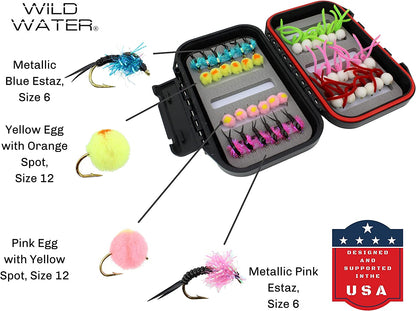 Wild Water Steelhead/Egg Fly Assortment, 42 Flies with Small Fly Box - Angler's Pro Tackle & Outdoors