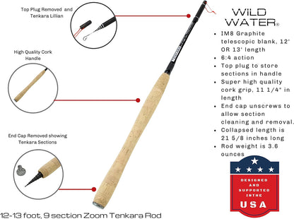 Wild Water Tenkara Zoom Fly Fishing Kit 12-13 ft Rod - Angler's Pro Tackle & Outdoors