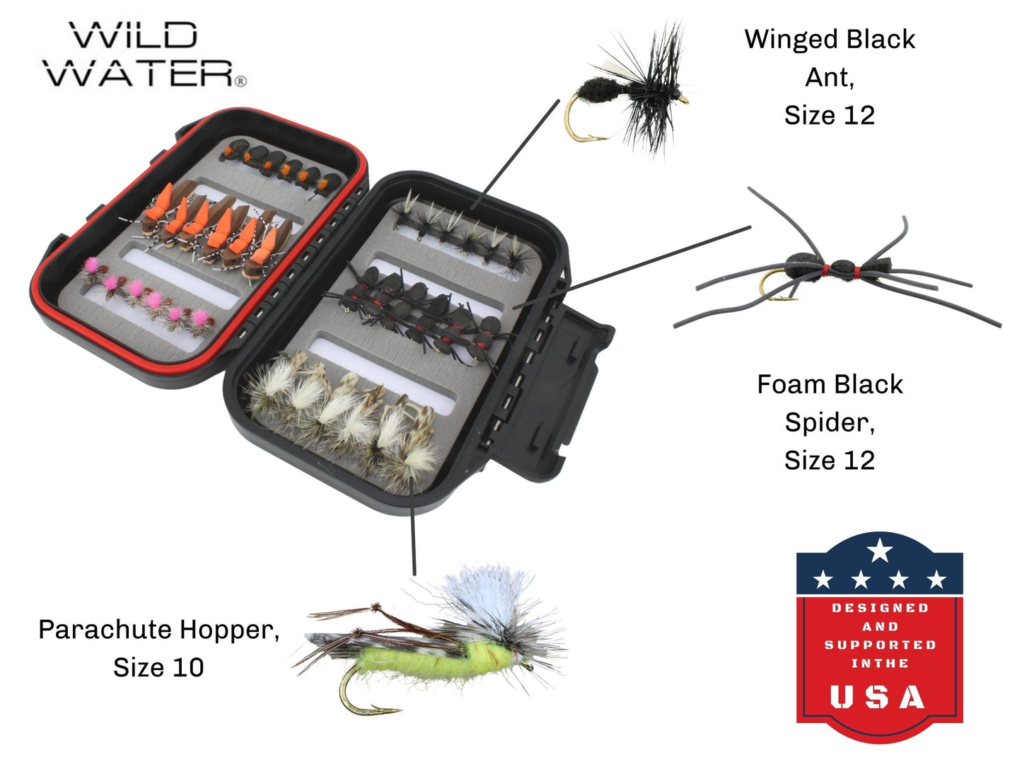 Wild Water Terrestrial Fly Assortment, 36 Flies with Small Fly Box - Angler's Pro Tackle & Outdoors