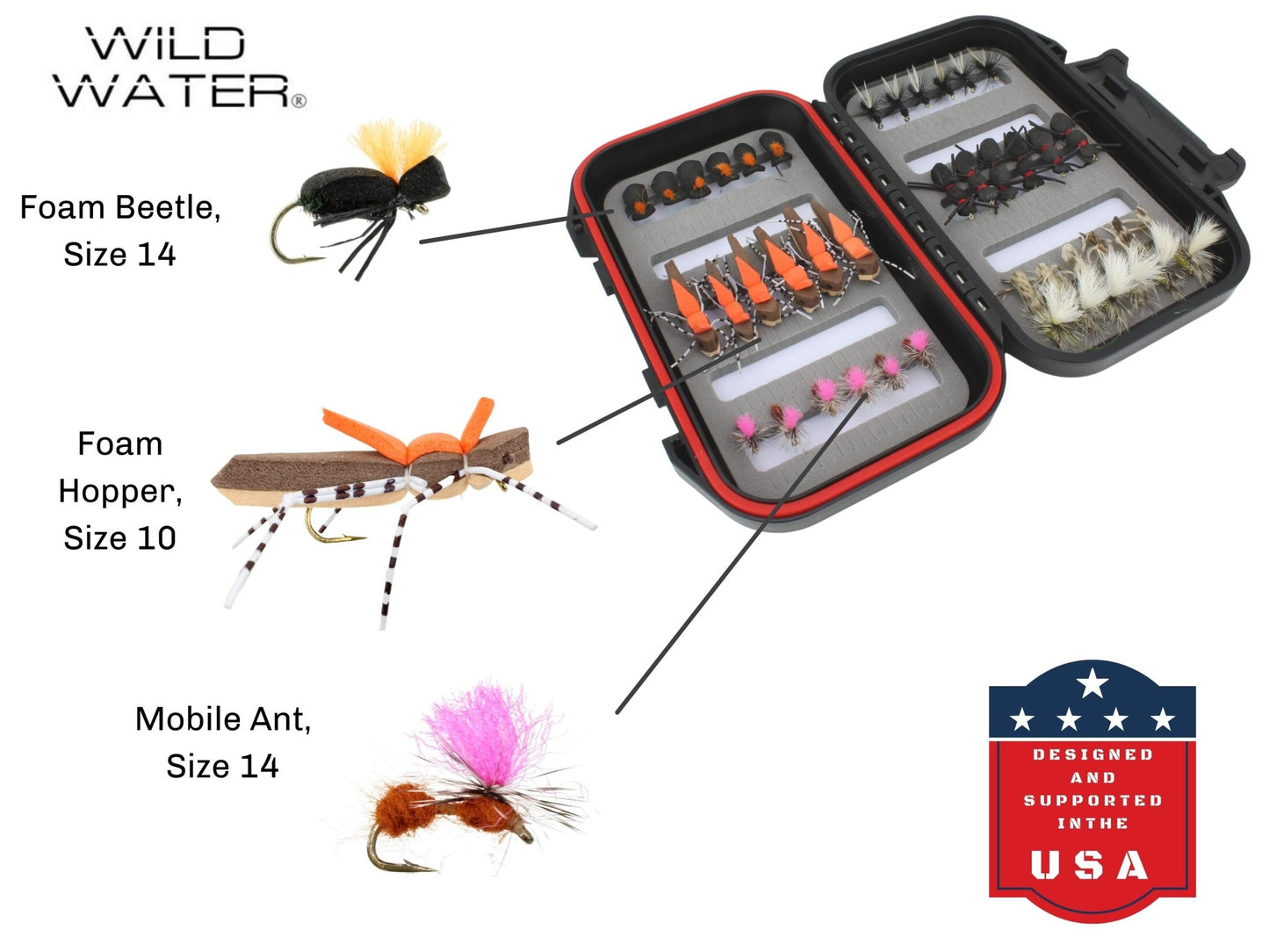 Wild Water Terrestrial Fly Assortment, 36 Flies with Small Fly Box - Angler's Pro Tackle & Outdoors