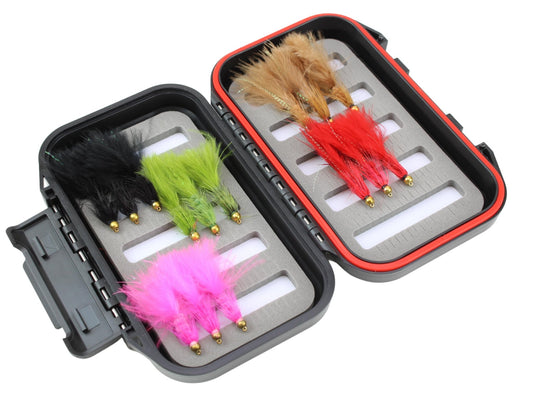 Wild Water Wooly Bugger Fly Assortment, 15 Flies with Small Fly Box - Angler's Pro Tackle & Outdoors