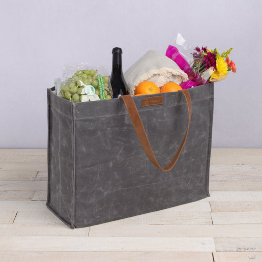 Picnic Time Market Waxed Canvas Tote with Leatherette Handles