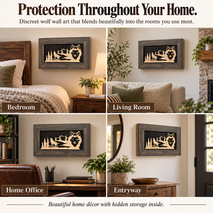 Bellewood Designs - Wall-Mounted Gun Cabinet Wolf Scenery Wall Decoration - Gun Safe To Securely Store Your Gun In Plain Sight